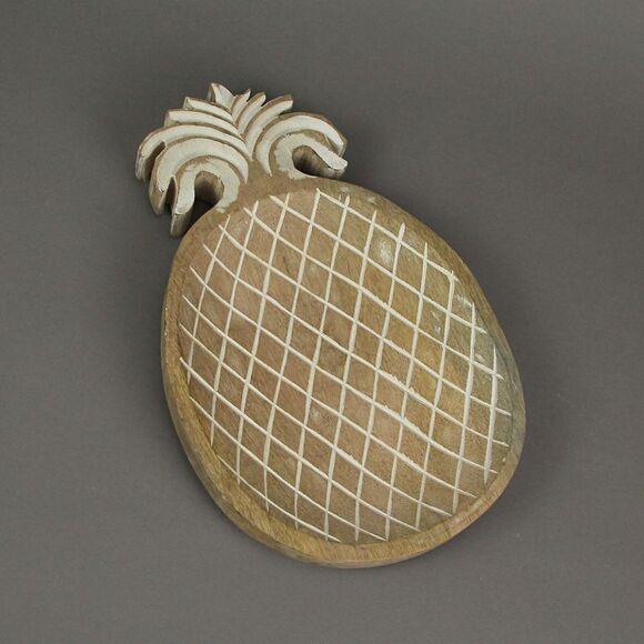 12 Inch Hand Carved Pineapple Wooden Serving Tray Decorative Serveware Platter - Picture 4 of 5